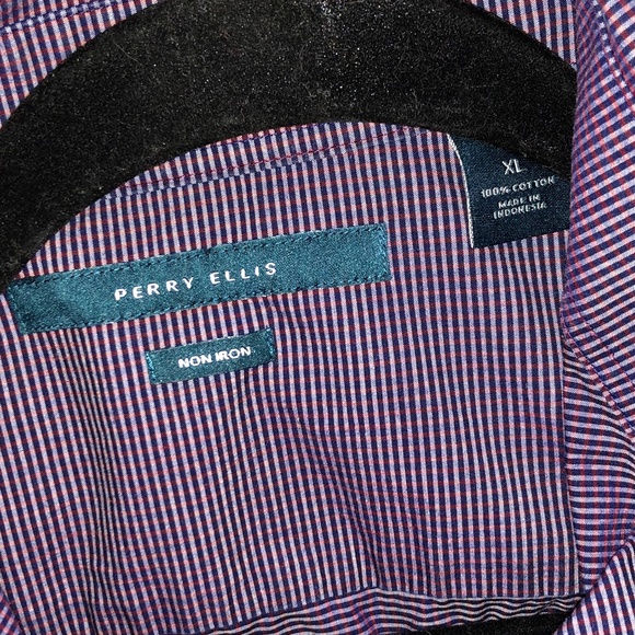 Perry Ellis Plaid Dress Shirt, Purple XL - Picture 5 of 6